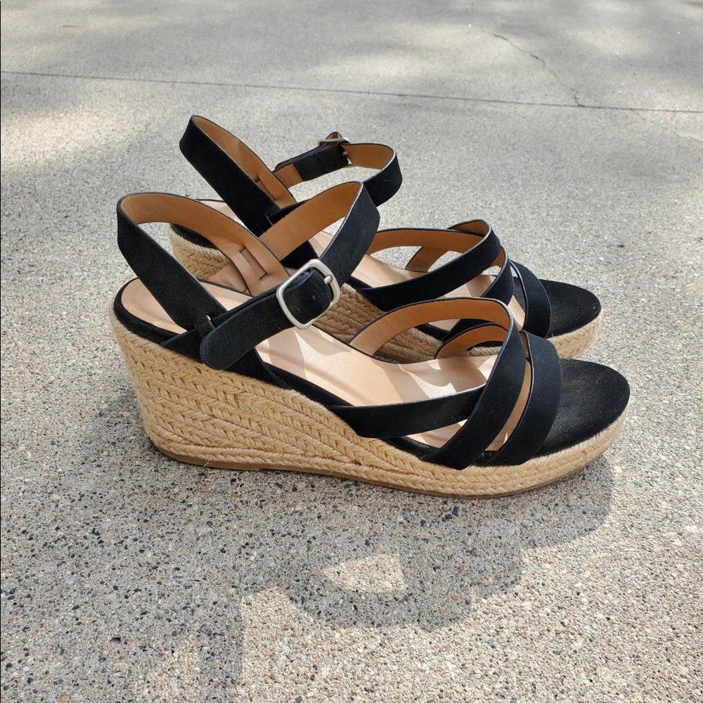 Black wedge sandals